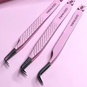 1 Pcs Eyelash Tweezers Extension Pink Stainless Steel Super Hard Tweezers with Fiber Tips High Precision Anti Static Tweezers