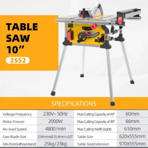 10 Inch Table Saw 2000W Electric Wood Cutting Machine 230V OEM ODM