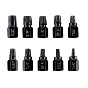 10 Piece Bolt Screw Remover Set Nut Extractors and Damaged Heads Including Hexagonal Bolts and Essential Removal Tools