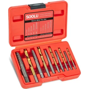 10 Piece Easy Out Steel Screw Extractor and Left Hand Drill Bit Set for Removing Damaged Broken Screws Bolts