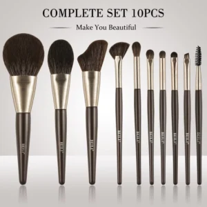 10-Piece Makeup Brush Set with Ultra-Soft Synthetic Hair Bristles and Wood Handles for Face and Concealer Application