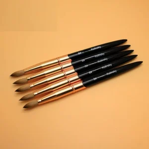 100% Pure Kolinsky Nail Brush Crimped Small Nail Art Painting Drawing Tools Soft Oval Custom Logo Black Metal Handle