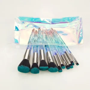 10PCS Crystal Transparent Synthetic Hair Gradient Shading Kabuki Fan Makeup Brush Set Face Concealer Shaving Eyebrow Pencil