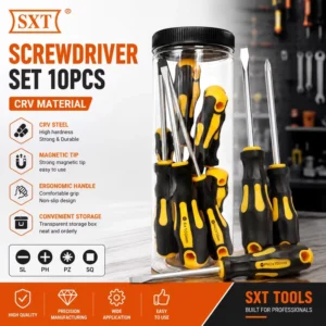 10PCS Screwdriver Set CRV Steel Magnetic Tip Multi Purpose Hand Tool Set with Storage Jar