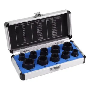10pc Black Bolt Screw Remover Kit Broken Nut Extractor Socket Head Hexagonal Tool Screws Removal Threading Nuts Set