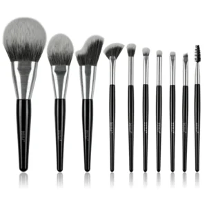 10pcs Black Handle Silver Ferrule Makeup Brush Set Soft Synthetic Hair Powder Contour Brushes Concealer Brush Set Custom