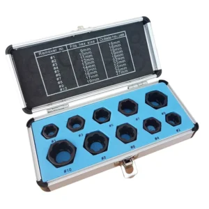 10pcs Screw Bolt Damaged Broken Nut Extractor Remover Set with Box Package for 9 10 11 12 14 15 16 18 19mm