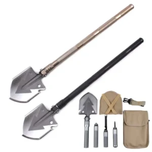 11 in 1 Stainless Steel Multi function Tactical Shovel Outdoor Folding Pocket Survival Shovel with Hoe Fish Spear