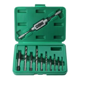 11PCS Carbon Steel Screw Extractor Set 1/4″ Drive Broken Bolt Pipe Remover Kit Drill Bits Tap Wrench for Industrial DIY Use