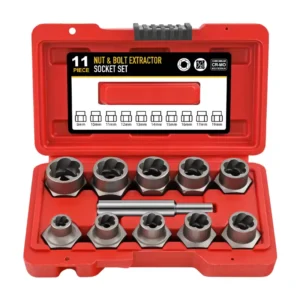 11pc 8-19mm Cr-Mo Socket Set 1/2″ OEM ODM Bolt Screw Extractor Grip Removers Pin Punch Damaged Removal Tool