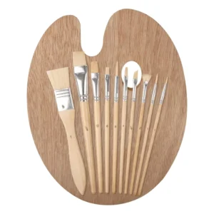 11pcs Brush Palette Set Hog Hair Brushes Wooden Handle Painting Brush Set with Wooden Palette