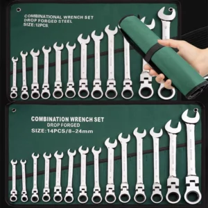 12 14 Pcs 8 24mm Ratchet Spanner Set Mirror Polished Chrome Finish Open End Flexible Ratchet Combination Wrench Set