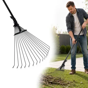 12FT Adjustable Aluminum Telescopic Pole Manganese Steel Garden Leaf Rakes with 22 Tines Green XinnMing Brand ODM OEM