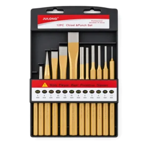 12PC CR V Steel Chisel & Punch Set Metric & SAE Sizes Professional Cold Chisel and Pin Punch Kit for Auto Repair