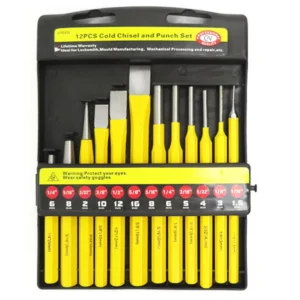 12PCS Cold Chisel and Center Punch Set Solid Pin Punch Kit With Plastic Holder
