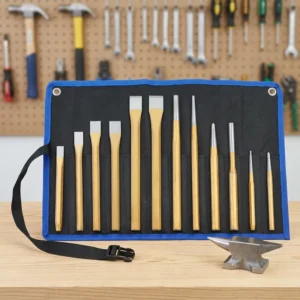 12PCS Cold Chisel and Punch Set with Carbide Tip & Industrial DIY Woodworking Hole Punch and Wood Chisel