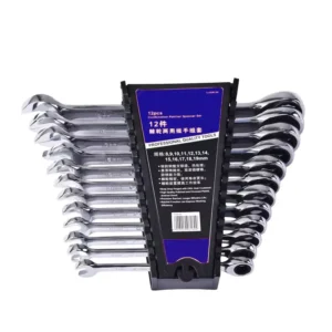 12PCS Industrial Grade CR V Ratchet Wrench Set High Torque Combination Spanner Kit for Auto Repair and Machinery Maintenance