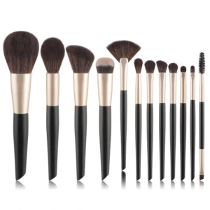 12Pcs Good Quality Synthetic Hair Black Wooden Handle Private Label Available Makeup Brushes Set With Bag