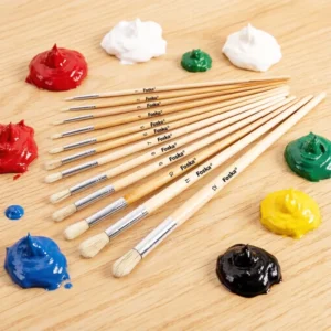 12pcs Long Handle White Hog Hair Artist Paint Brush Set for Fine Lines Delicate Details Controlled Strokes