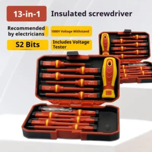 13 Piece 1000V Insulated Screwdriver Set Cross Slotted Star Drive Tools with Case Electrical Safety Kit for Electricians