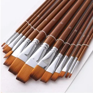13pcs Flat Head Long Handle Acrylic Paint Brush Set Paint Brushes Nylon Hair for Artists Canvas Painting Oil Paint