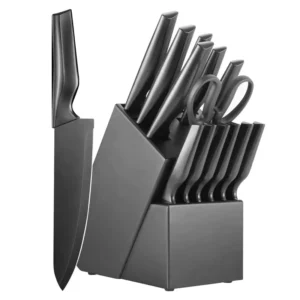 14 Piece Carbon Stainless Steel Kitchen Knife Set with Sharpener and Block