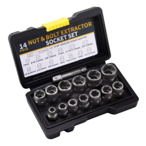 14-Piece Universal Multi-Purpose Socket Extractor Reverse-Thread Sleeve Slipped Screw Anti-Theft Damaged Nut Removal