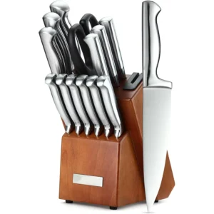 14 Pieces High Carbon Stainless Steel Hollow Handle Self Sharpening Kitchen Chef Knife Set With Hardwood Block
