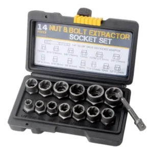 14Pcs Damaged Bolt & Nut Remover Set Cr-Mo Steel Bolt Extractor Tool Set With Solid Storage Nut Remover Socket Tool