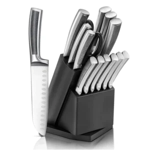 14Pcs Kitchen Knives Stainless Steel Handle Steak Santoku Carving Chef Kitchen Knife Set With Block