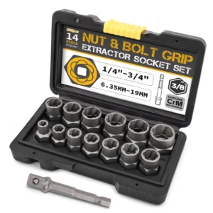 14pc 6.35 19mm Broken Screw Bolt Extractor Set with 3 8 Cr Mo Socket Grip Remover Drill Adapter for Damaged Removal OEM ODM