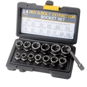 14pcs Case Impact Bolt Nut Extractor Bolt Extractor Kits Set Cr-Mo Steel Sleeve Anti-Theft Storage Case Tool Smart Home Products