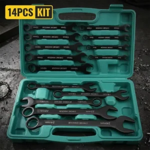14pcs Dual Purpose Wrench Set 8 24MM Black Auto Repair Tools Hard Case Household Hardware Made Carbon Steel Wrench Kit