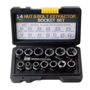 14pcs Steel Impact Bolt Nut Remover Tool Kit Extraction Socket Set for Vehicle Efficiently Removes Damaged Bolts Nuts Screws