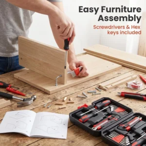 15 Pcs Complete Combination Home Tool Set in Portable Plastic Storage Case for DIY Repair