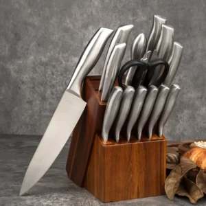 15 Piece Sharp Sustainable Stainless Steel Kitchen Knife Set Long Handle Retro Fruit Cutting Knives Full Set Blade Length 17mm