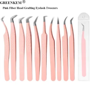 15 Styles Different Eyelash Grafting Tweezers Pink Fiber Head High precision Eyelash Tweezers