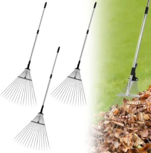 15 Tooth Hard Steel Adjustable Leaf Rake Extendable Garden Tool for Efficient Leaf Collection and Yard Cleaning