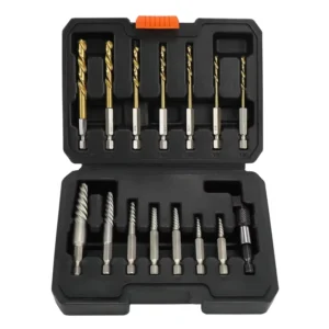 15PC Stripped Screw Extractor Set HSS Steel Screw Extractor Set 1/4 Adaptor Broken Extractor Kit Removing Stripped Screws Bolts