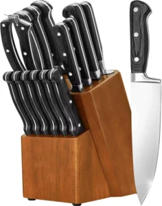 15Pcs High Carbon German Stainless Steel Kitchen Knife Scissors Serrated Steak Chef Knives Set With Knife Block
