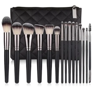 15pcs Dumb Black Professional Loose Powder Blush Makeup Brush Set Custom logo with Makeup Brush Holder
