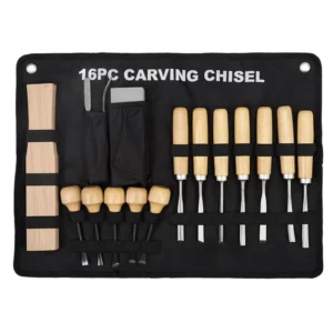 16pcs Chrome Vanadium Steel Wooden Handle Impact Anti Knock Shank Anti Hammer End Wood Carving Chisel Set