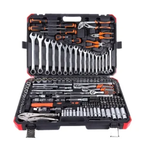 180 Piece Dual Purpose Pearl Nickel Mirror Automotive Repair Tool Set Hand Powered Wrench Ratchet with Case Warranty