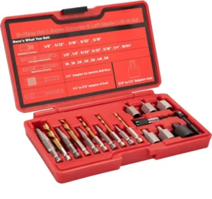 18Pcs Screw Extractor Set Left Hand Drill Bit Set 6542/4341 Steel Twisted Drill Soft Case Hex Adapter Multi Spline