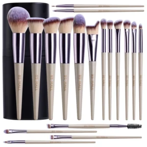 18pcs Champagne Gold Makeup Brushes Kit Vegan Synthetic Custom Face Makeup Brushes Set with Case