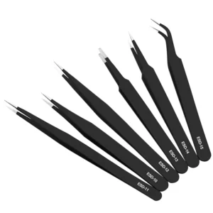 1PC Black Anti Static Stainless Steel Tweezers Pointed Smooth Tip Chemical Acid Resistant 1 Year Warranty for DIY Electronic