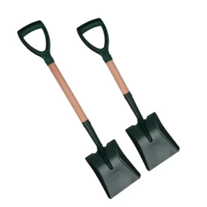 2-Set Large Hand-Rounded Metal Steel Agricultural Spade Shovel with Wooden Handle for Gardening and Farming