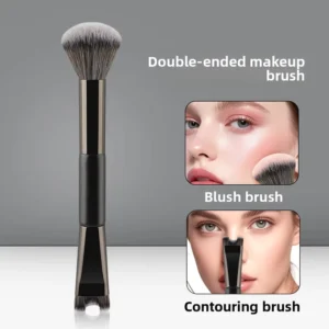 2-in-1 Double-head U-shaped Synthetic Fibre Metal Handle Nose Shadow Powder Portable Brush Makeup