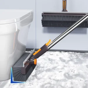 2 in 1 Floor Cleaning Brush Floor Tile Spin Scrubbing Brush Head Silicone Scraper Gap Brush Magic Scraper Broom