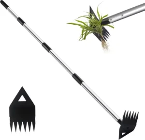 2 in 1 Hand Weed Hoe with Long Handle 60″ Manual Weeder Remover Tool